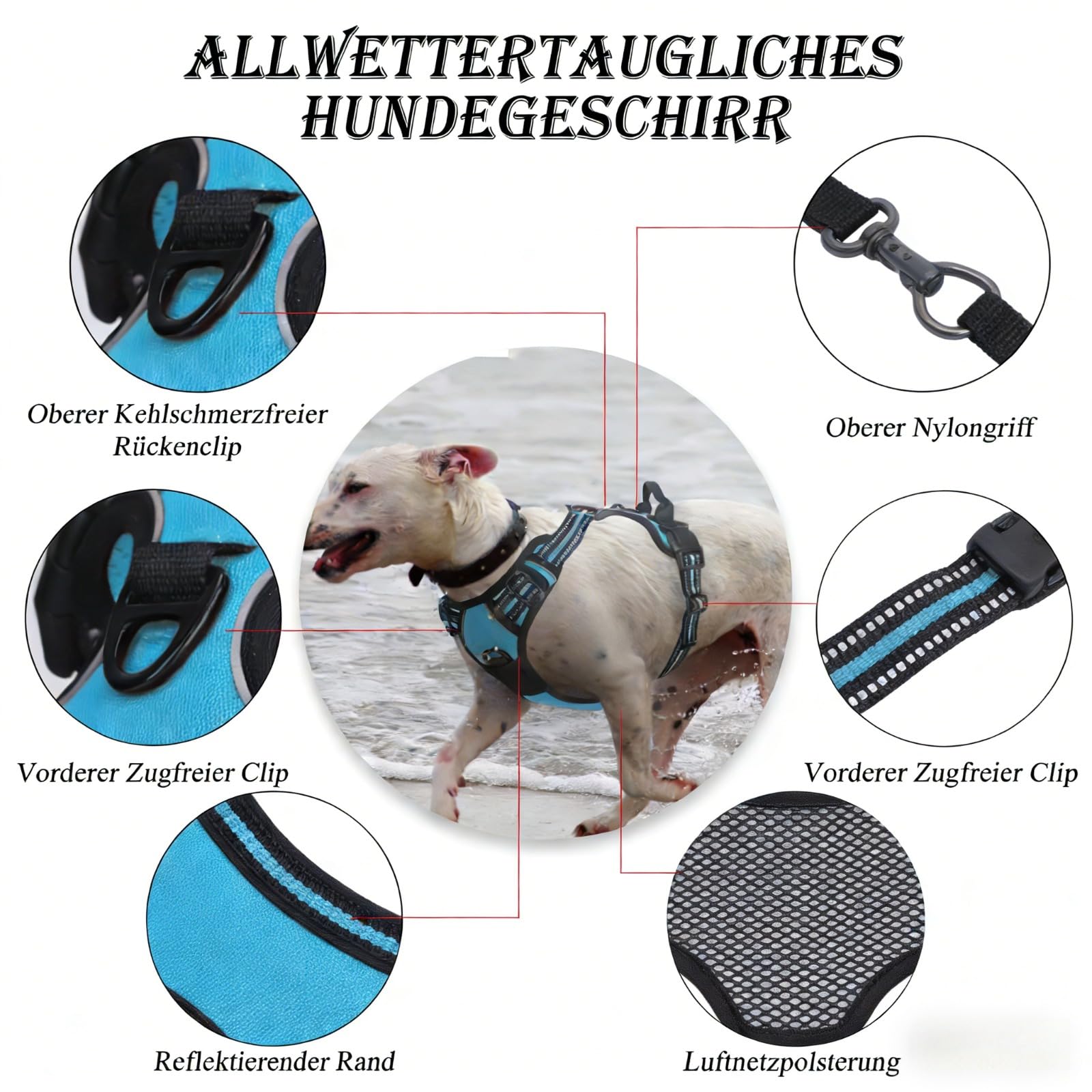 Wuffy Anti Zieh Geschirr für Hunde, reflektierend, verstellbar, kein Ziehen & kein Husten, weich gepolstertes Hundegeschirr mit Griff für kleine bisGroße Hunde (XL (45–90 kg),Grün + Kordel)