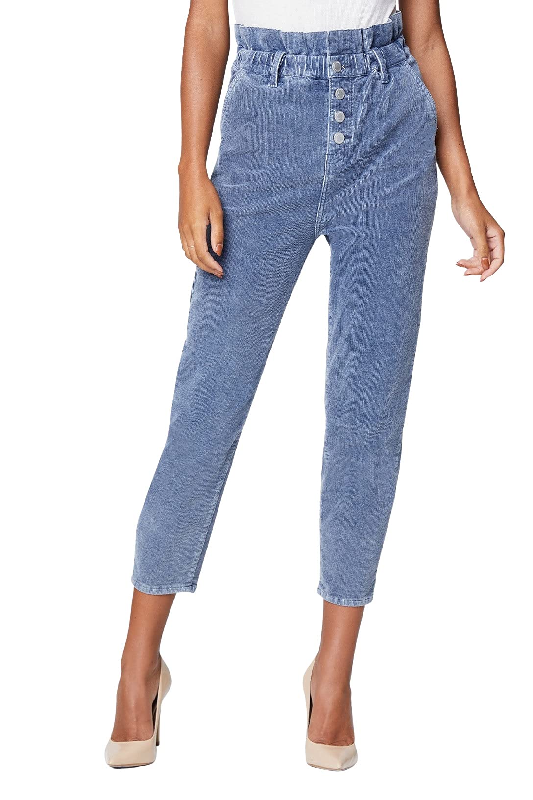 BLANKNYC Womens Womens Corduroy Paper Bag Pant with Expoxed Button Fly Detail Comfortable Casual Trousers