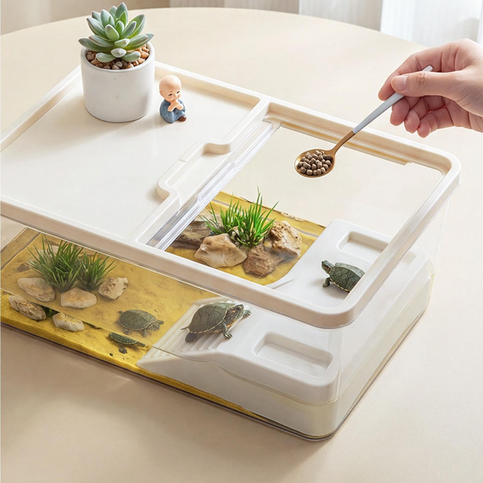 Terrarium Żółwi Z Rampą Przezroczysty Wybieg Do Wygrzewania Małych Zwierząt | Dom Akwarium Dla Gadów I Żółwi Dla Węża Gekona Lamparciego Żaby Kraba Krewetki Do Domu Biura Wewnątrz I