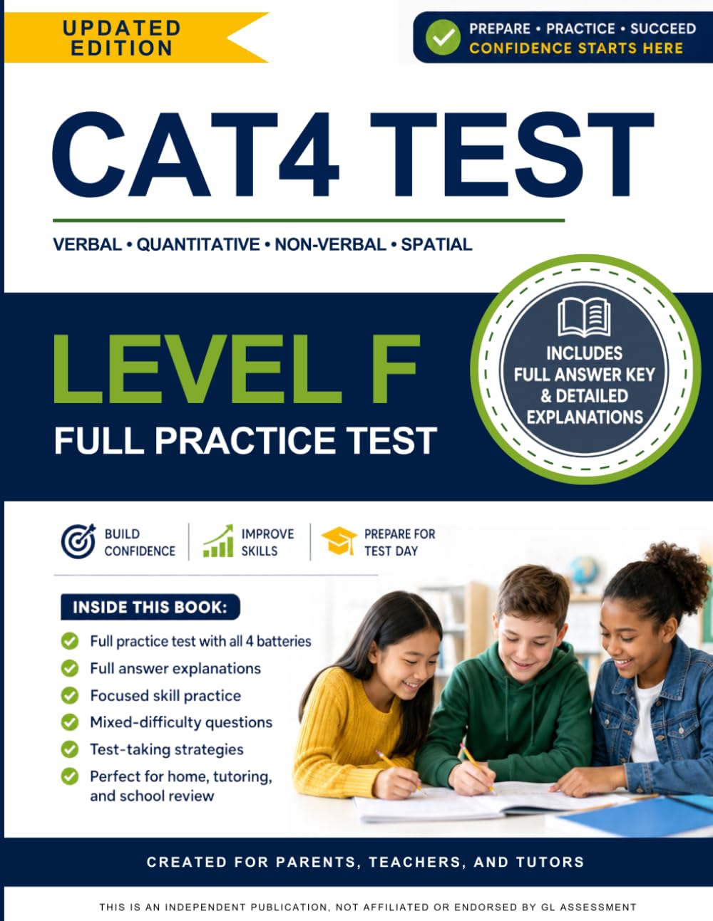 CAT4 Level F Practice Test (Ages 12–15): Full-Length Preparation Test Covering All Four Batteries - Verbal, Non-Verbal, Quantitative, and Spatial Reasoning (CAT4 Practice Tests)