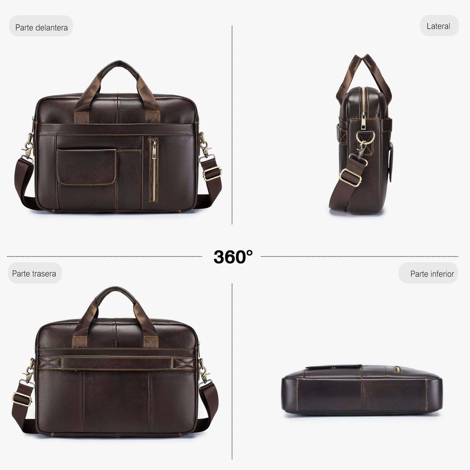FANDARE Retro Maletín Hombre Funda PC Portatil 14 Pulgadas Regalo Portadocumentos Maletin de Cuero Multifuncional Bolsos de mano Bolso Trabajo Bandolera para Portátil Mensajero Negocios