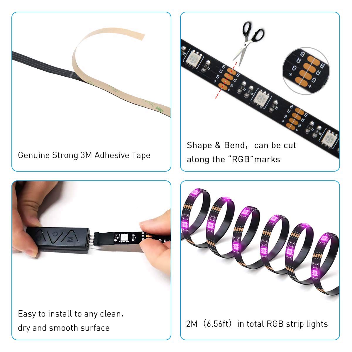 LED Strip Lights,L8star 40 to 60in TV USB Lights 6.56ft 5050 RGB LED