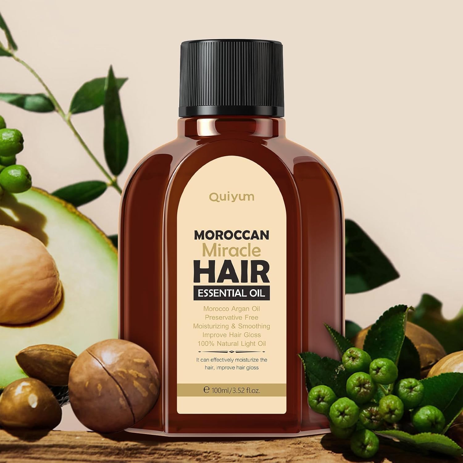 Argan Oil of Morocco Hair Treatment Oil, 100% Natural Argan Oil Formula for Deep Moisturizing, Frizz Control, and Split End Repair, Paraben & Sulfate-Free, 3.52 fl oz