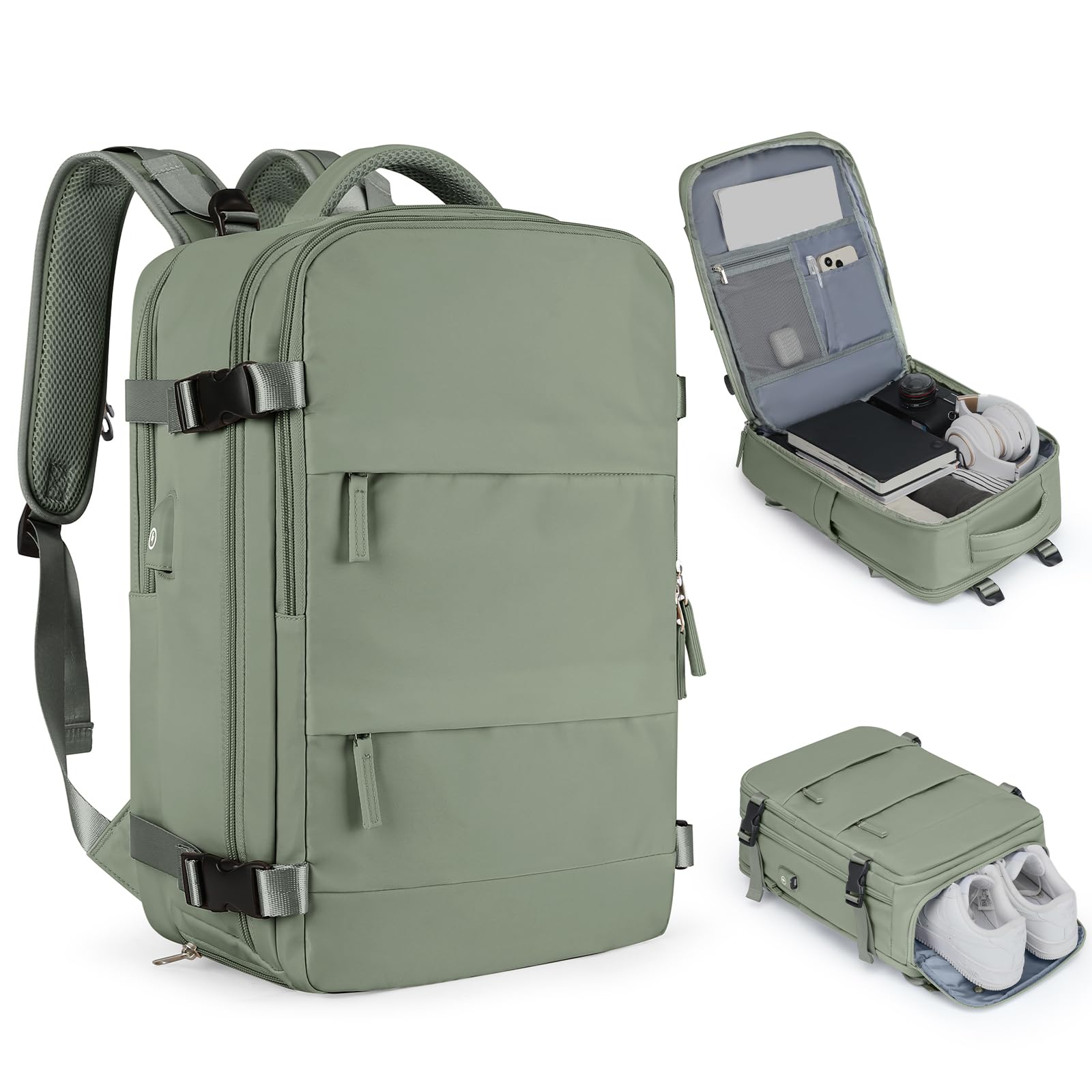 coofay Travel Backpack For Women Men Airline Approved Carry On Backpack Flight Approved Waterproof Sports Luggage Backpack Casual Daypack Small Hiking Backpack Grey Green