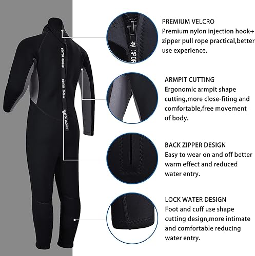 Miniatura 6 de Traje de neopreno para niños y jóvenes, trajes de baño de neopreno de 0.118 pulgadas para niños, 0.079 in, manga cortacompleta, cremallera trasera