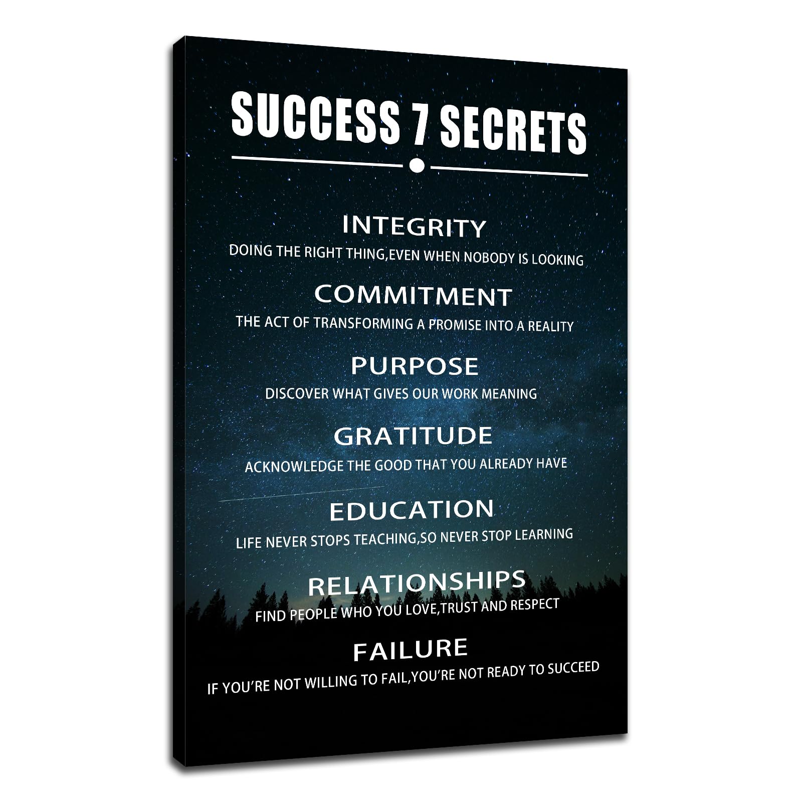 Motivational Poster for Office Success 7 Secrets Inspirational Canvas Wall Art Inspiring Canvas Prints Artwork for Living Room Home Decor Painting Stretched and Framed Ready to Hang [12''W X 18''H]