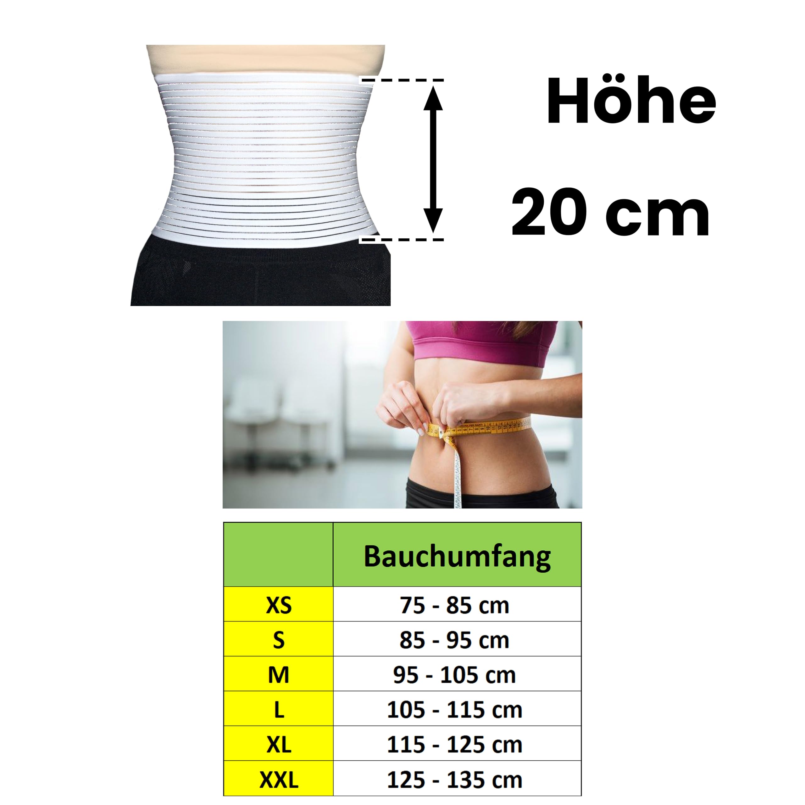 BODYPERFECT Postpartale Bauchband nach der Operation - Unisex-Linderung von Rückenschmerzen - Rückenstütze des Bauchbandbinders - Einstellbare Verschlusshöhe 20 cm (Weiß, M)