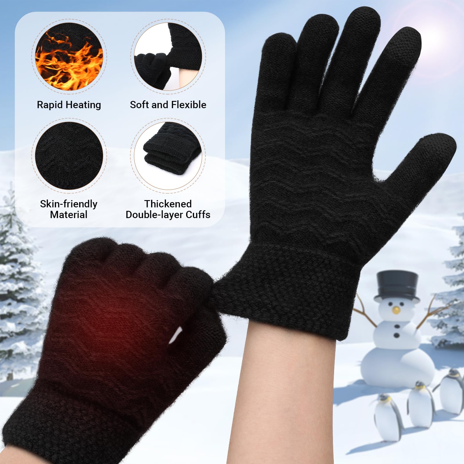 Coikes Guantes Calefactables USB para Hombres y Mujeres Guantes para Pantallas Táctiles Invierno 3 Temperatura Guantes Trabajo Frio Lavable Guantes Invierno para Esquí Senderismo Regalo