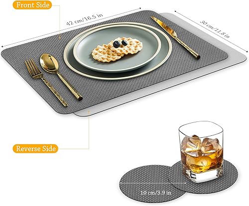 Miniatura 7 de Juego de 4 manteles individuales con posavasos, resistentes a las manchas de calor, resistentes a los arañazos, antideslizantes, impermeables, a