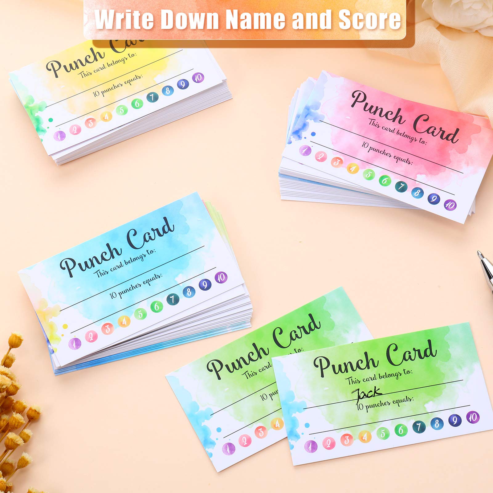 Watercolor Reward Punch Cards Customer Loyalty Cards Incentive Cards Business Card Size for Business, Class, School (100 Pieces) - Image 5
