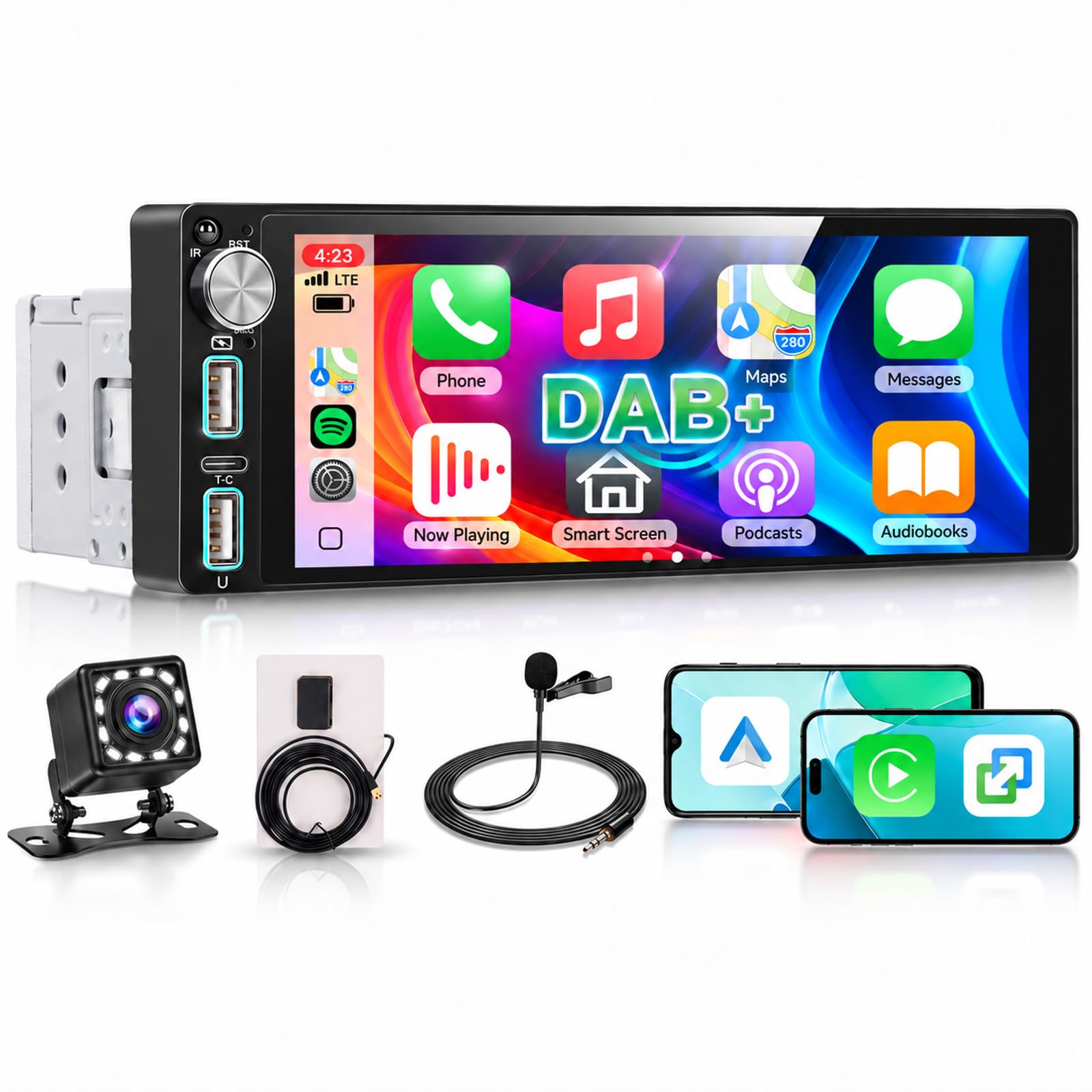 Hodozzy Autoradio Dab 1 Din avec sans Fil CarPlay et Android Auto Bluetooth