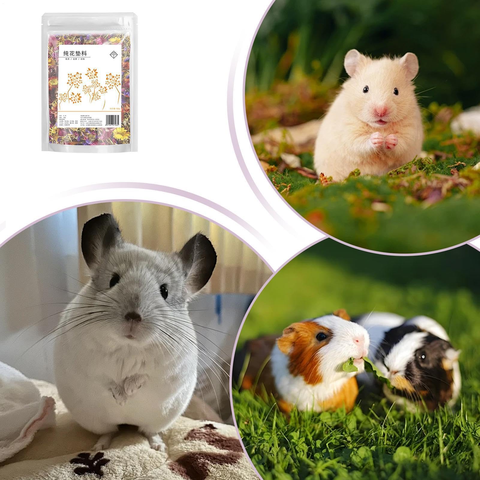 Biancheria da per criceti secchi da 100 g, deodorante per fiori secchi adatta per criceti, gerbilli e altri piccoli animali domestici, contiene fiori secchi commestibili per mantenere il criceto