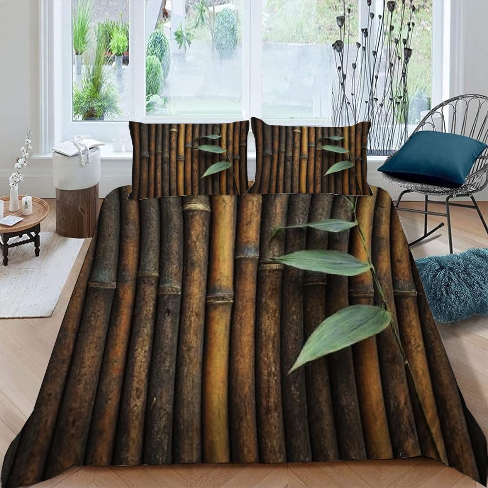 Housse de couette 200x200 radeau bambou parure de lit 3D douce microfibre 2 personnes