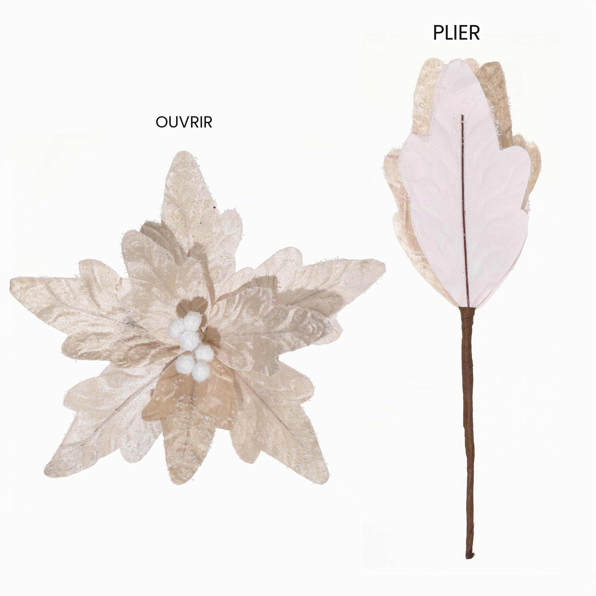 Lot de 6 grandes fleurs de poinsettia artificielles en velours pour décoration de Noël, Nouvel An, mariage, 30 cm (blanc)