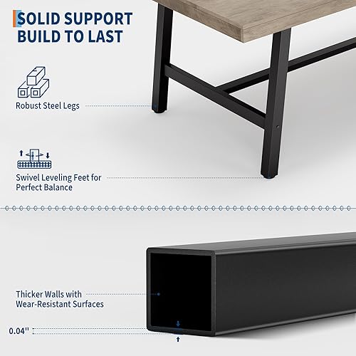 Miniatura 5 de GarveeHome Mesa de comedor industrial para 6-8 personas, mesa de cocina de madera de 70.87 pulgadas de largo con marco de metal resistente y acabado