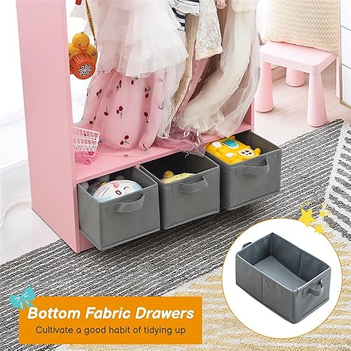 Miniatura 4 de Armario de almacenamiento para niños, organizador de ropa pequeño, perchero de madera para ropa, armario colgante abierto, armario moderno para