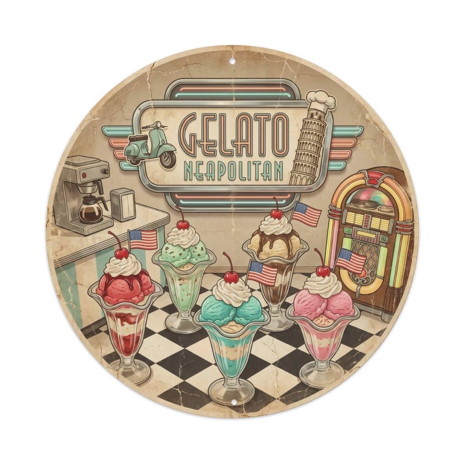 Gelato Dessert 1950s Diner Creamery Food Metal Tin Sign