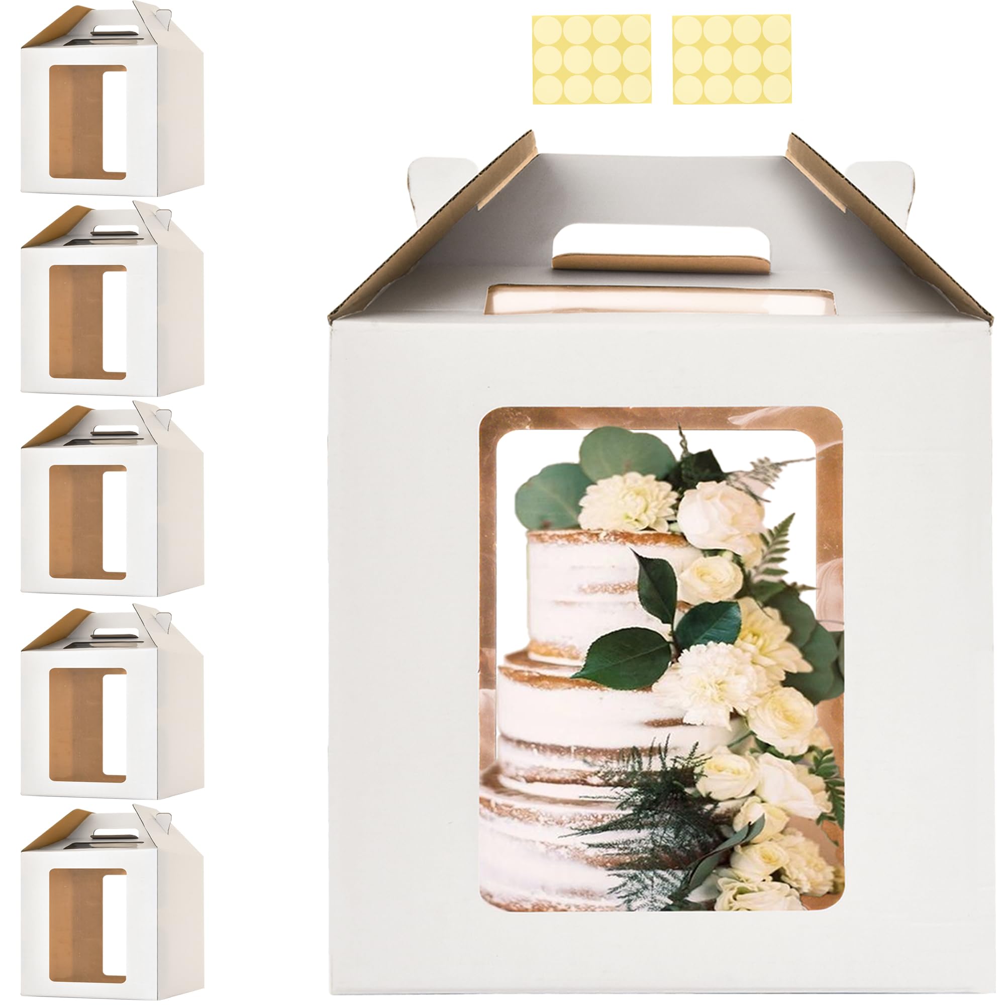 Scatole per torte alte 30,5 x 35,6 cm con finestre, confezione da 5 scatole per torte a più livelli, scatole per torte nuziali da 30,5 cm e 35,6 cm, per torte a livello, robusti contenitori