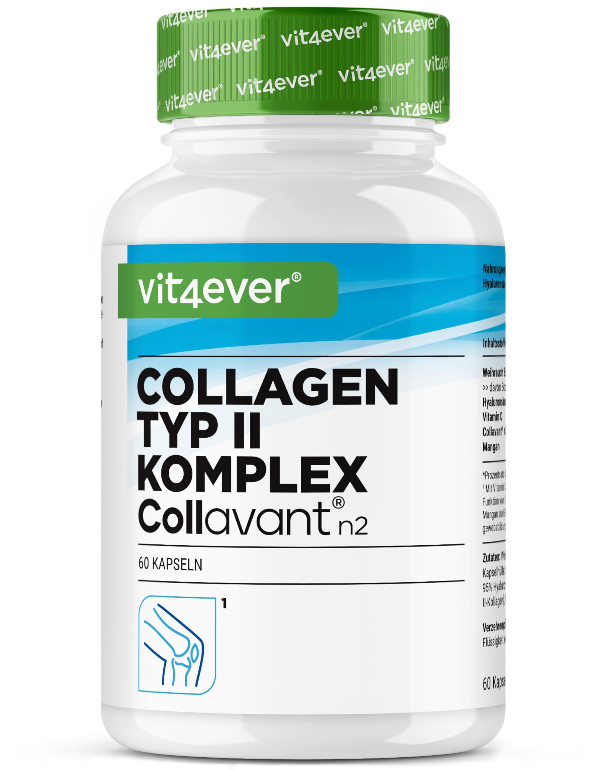 Complesso Collagene di tipo II - con collagene nativo Collavant n2®, estratto di incenso, acido ialuronico, vitamina C, manganese per ossa, cartilagini e articolazioni