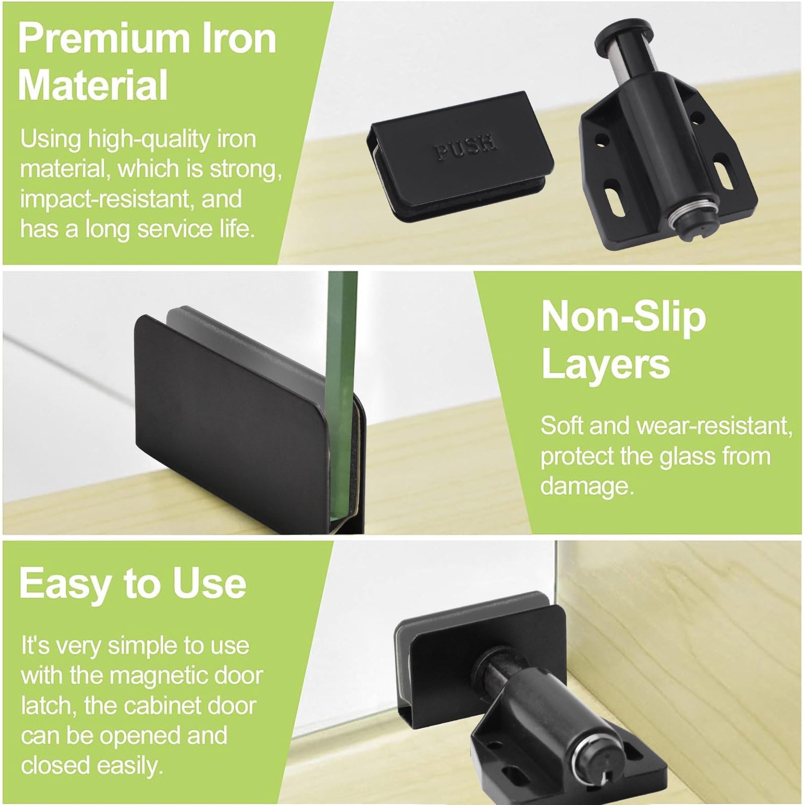 UFURMATE 8 Sets Glass Door Magnetic Catch Closures Push Open Single Glass Door Magnetic Touch Latchs with Adjustable Cabinet Clamp - Image 4