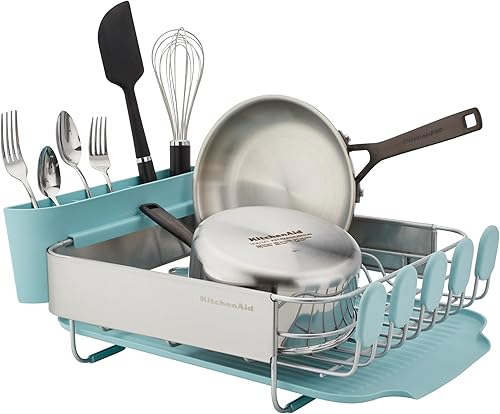 Miniatura 7 de KitchenAid Escurridor de platos compacto que ahorra espacio, resistente a la corrosión, con organizador de cubiertos extraíble y escurridor en