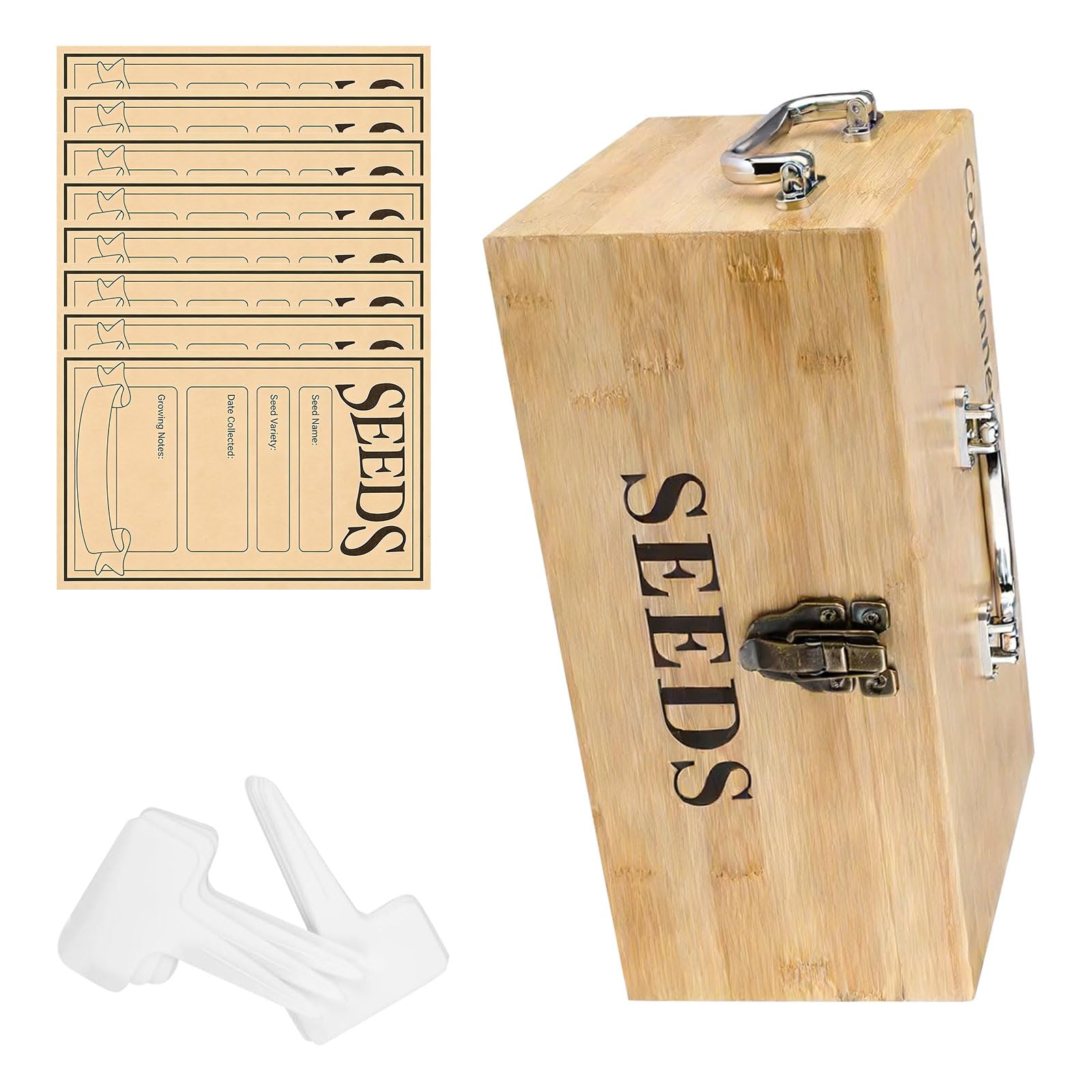 KACCDE Wood Storage Structure with Label Holders and Interior Partitions for Arranging 90 Plant Packets Gardening Gardeners