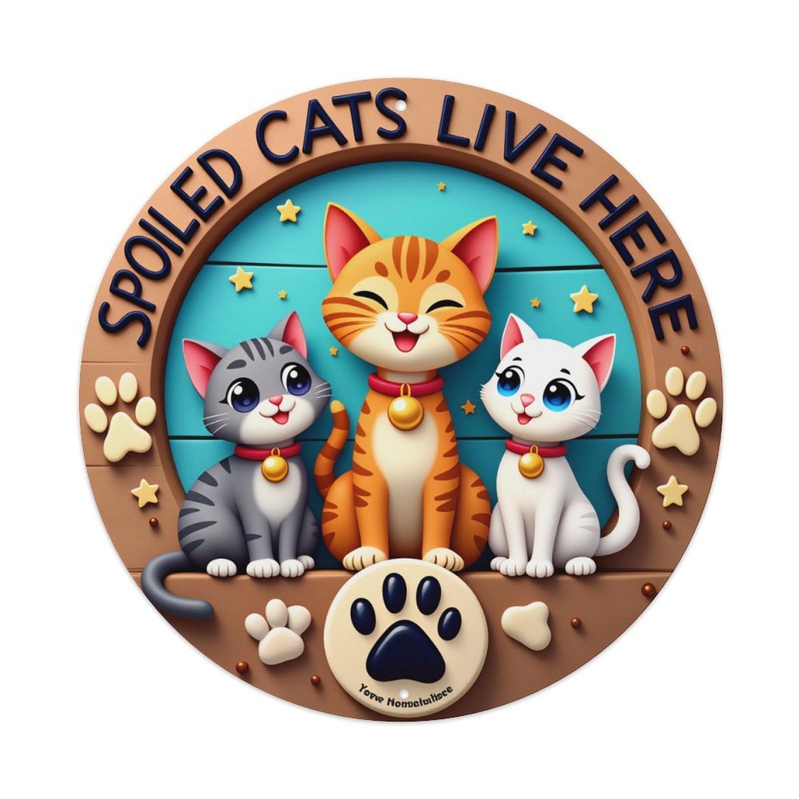 Cats Live Here Spoiled Pattern Round Tin Sign Vintage Metal Poster, Home Bar Garage Man Cave Cafe Indoor & Outdoor Wall Decoration 8x8Inches