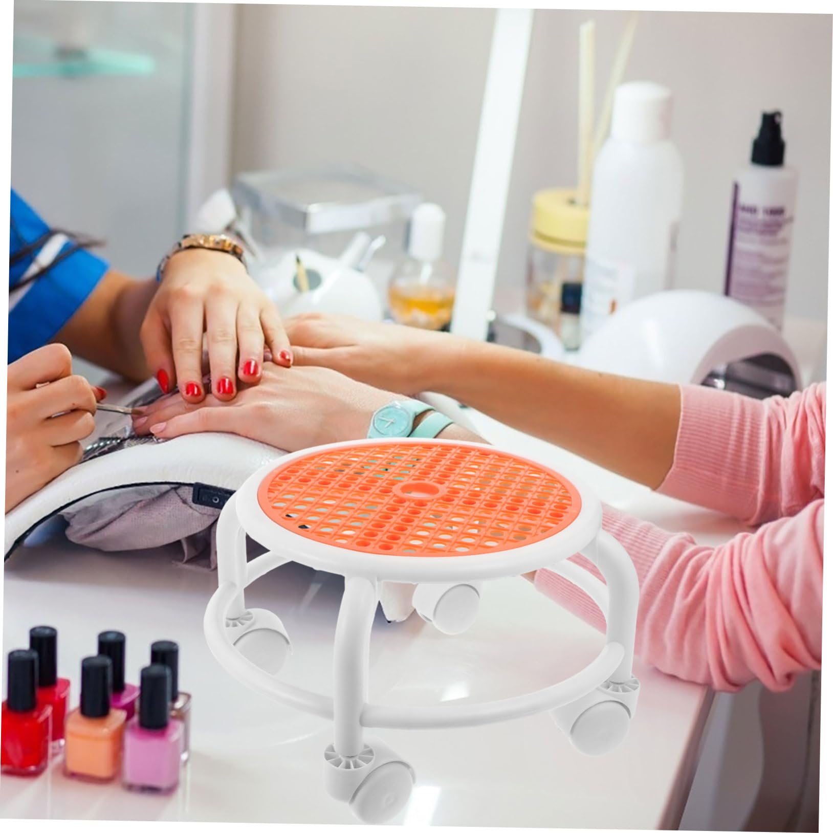 Healeved Sgabello Pedicure Basso Ruote, Sgabello Girevole in Plastico | Manicure e Riparazione Auto, Stabile e Durevole, Piccolo e Rotondo, Stile Unico e Accattivante