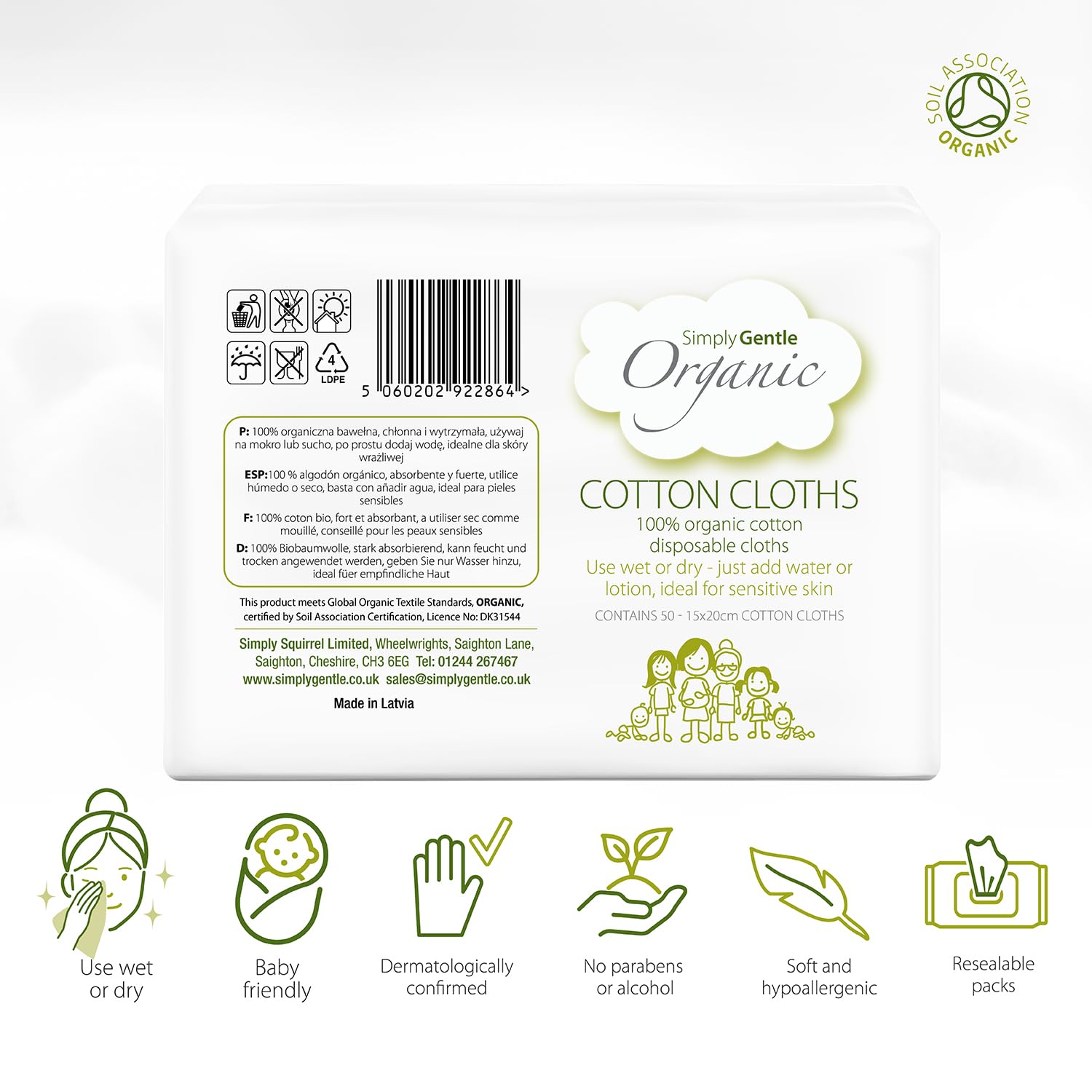 Simply Gentle Organic Dry Wipes/Cotton Cloths Perfect for Sensitive Skin, Pure Cotton Cloths for Newborn Baby - Image 3