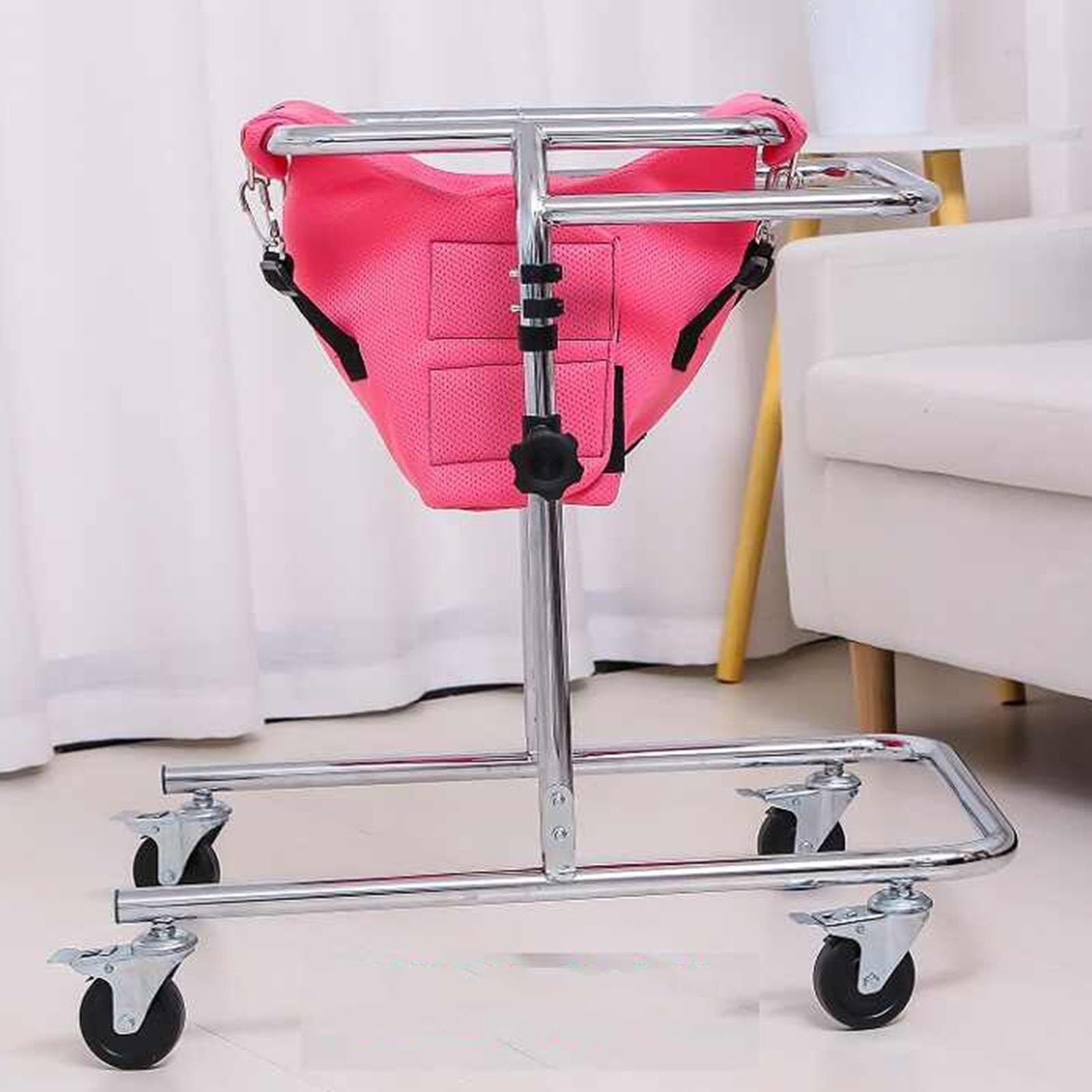 Telaio per Riabilitazione per Bambini con Ruote E Ruote, Deambulatore Portatile per Bambini, Ausilio per La Deambulazione con Altezza Regolabile per Disabili da 31,5 A 47,2 Pollici,Pink
