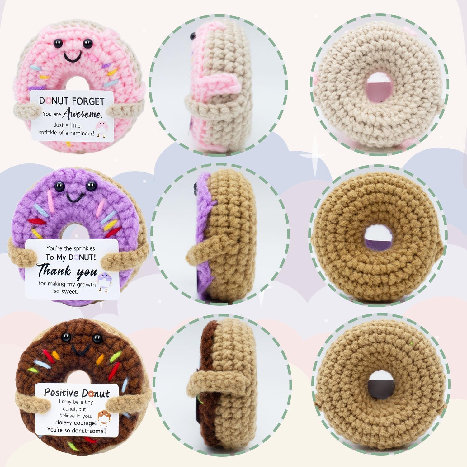 6PCS Mini Emotional Support Nuggets Positive Crochet Set Potato Pickle Donut Food Funny Birthday Gifts for Women Men Coworker Him Her Friend, Office Desk Decor Get Well Gift Christmas Stocking Stuffer