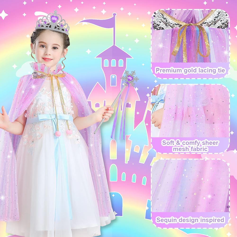 Vicloon Princess Cape Set, 11PCS Dress Up Clothes for Little Girls Includes Cape, Crown, Wand, Jewelry, Bag - Image 3