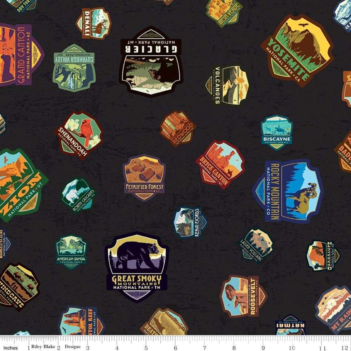 Riley Blake All Newly Designed National Parks Emblems, Text/Icon, and Sign/Icon Premium Quilting Fabric, Perfect for Quilting, Apparel, Crafting, and Home Decor (Old Signs & Icons Green 72" x 43")