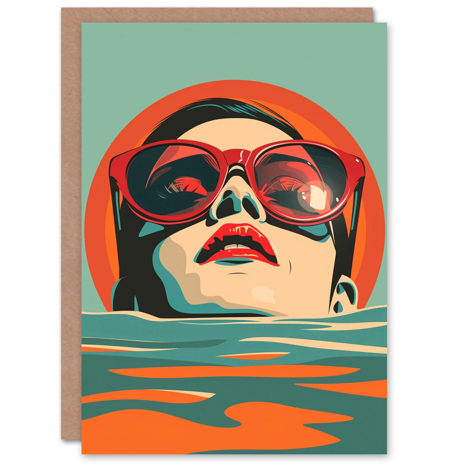 Artery8 Birthday Card Sea Sunrise Relax Lady Greeting Card Blue