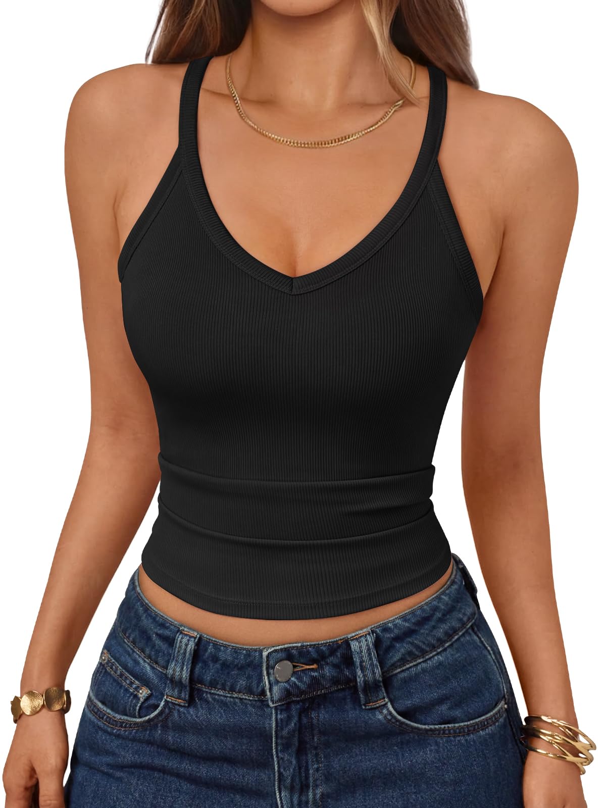 Womens Workout Tank Tops Racerback Summer 2026 Camisole Top V Neck Ribbed Sleeveless Beach Fashion Clothes