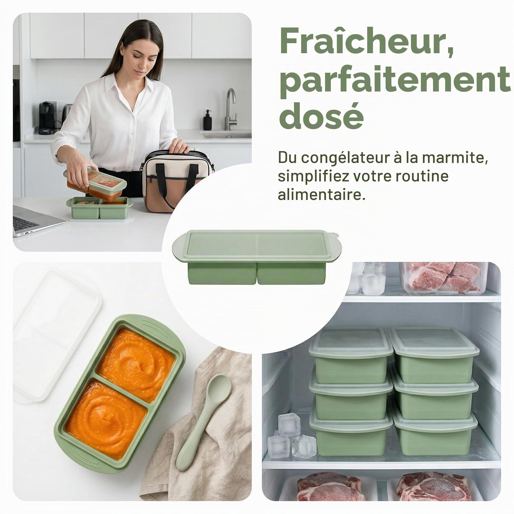 Plateaux de Congélation en Silicone Extra Larges avec Couvercle Lot de 4 | 2 Tasses par Compartiment Pour Congeler Soupes Bouillons et Sauces Facilement