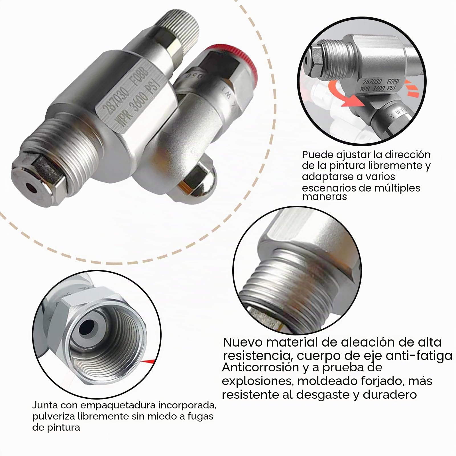 287030 CleanShot - Válvula de cierre para Graco, pistola de pulverización de pintura sin aire, junta giratoria sin aire, rosca de junta de pulverización con válvula de control