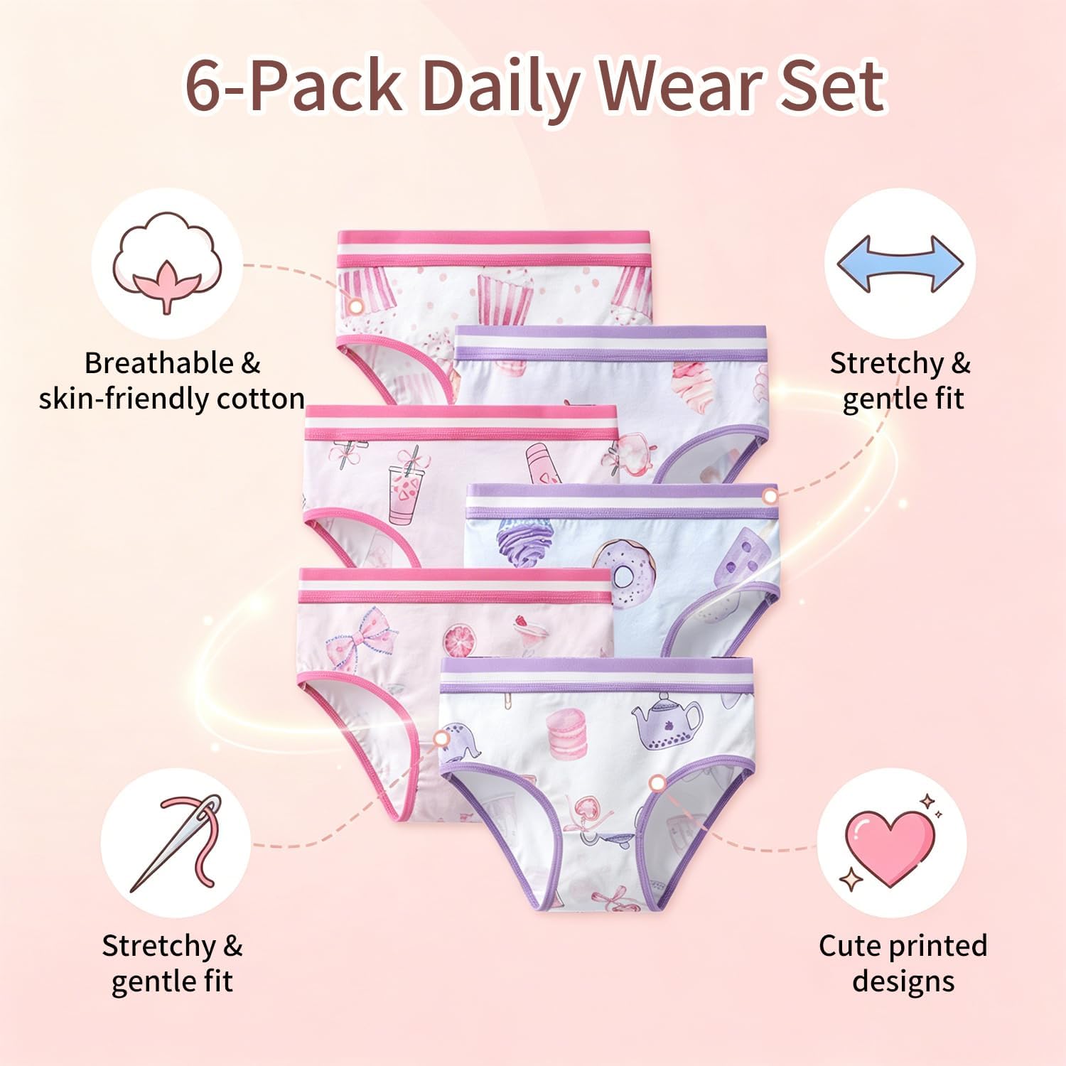 Girls' Underwear, Kids Briefs, Soft Cotton, Comfortable & Breathable Toddler Panties,3T-12
