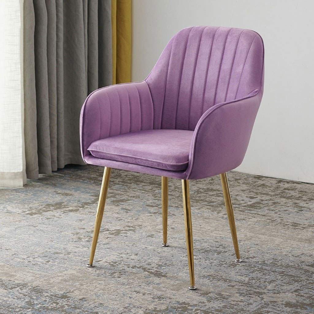 SJIALEN Soft Velvet Dining Chair,Plating Leg Backrest with armrests for Dining Room Hotel Office Lounge Chair Kitchen Chair (Color : Purple)
