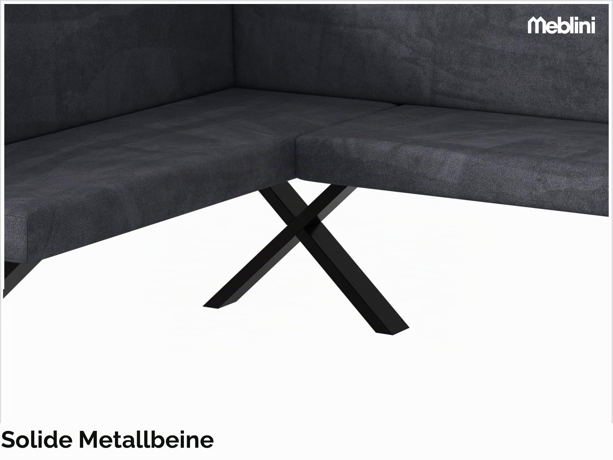 MEBLINI Eckbank für Esszimmer - Küchenbank - Essecke - Sitzecke Küche - Toni - X-Beine 128x168x87cm Links - Dunkelgrau Samt