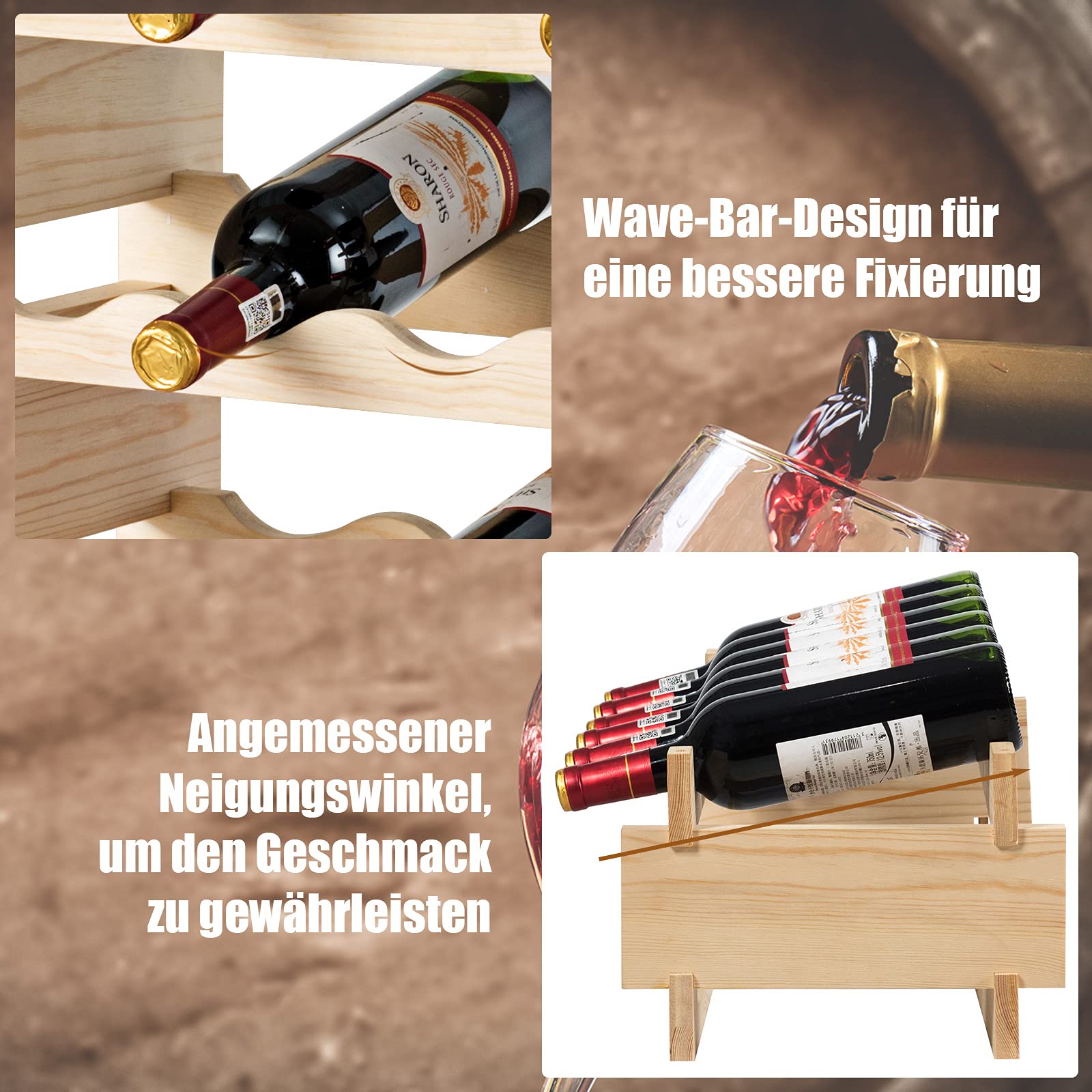 RELAX4LIFE Weinregal aus Holz, Weinschrank für 36 Weinflaschen, stapelbar & Stehend, Weinständer für Esszimmer & Restaurant & Kneipe & Bar, ideales Weinfalschenregal für Weinliebhaber & Sammler