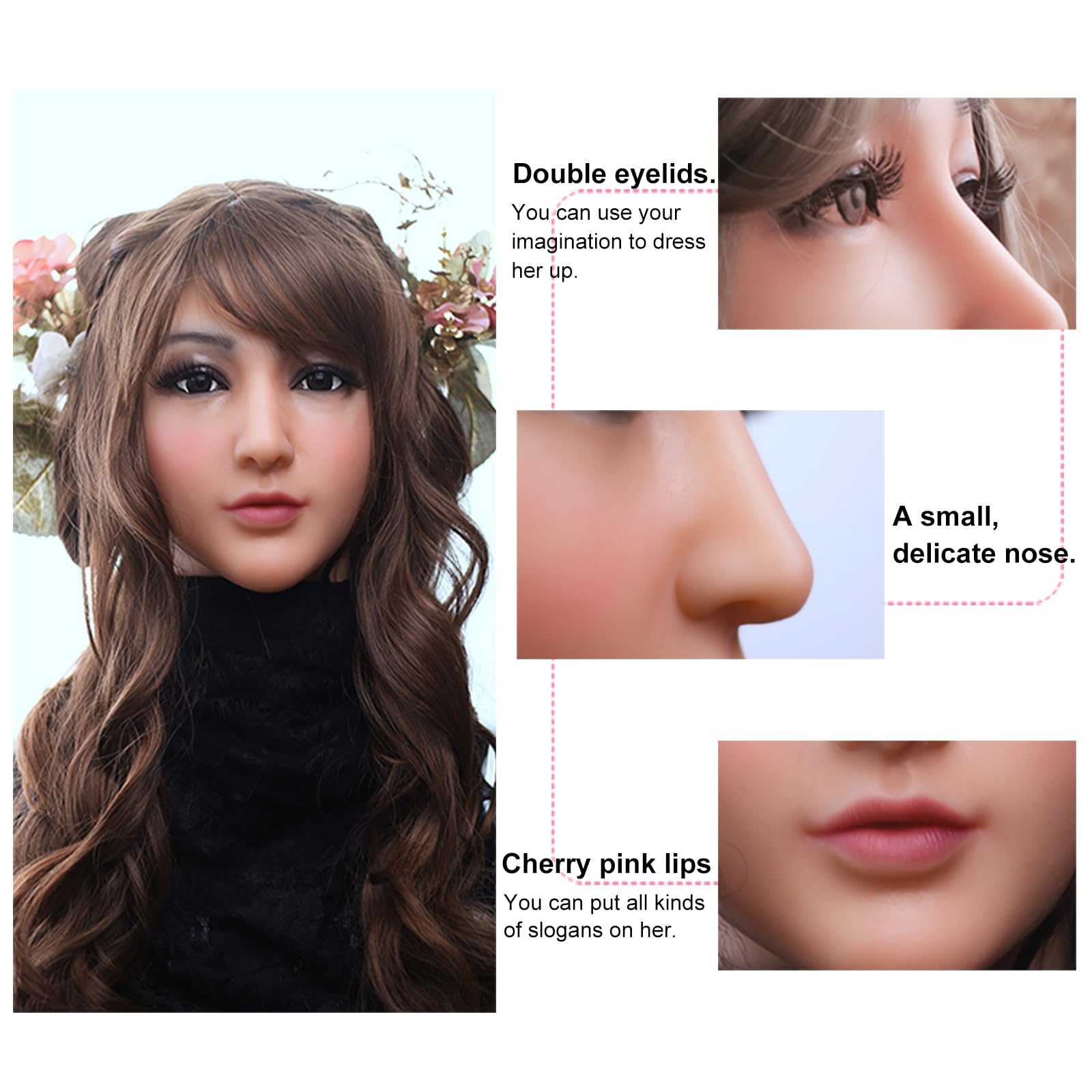 QIAOYIQIAO Silicone Mask Realistic Face Mask Lifelike Silicone Female Head Mask Can Make up for Crossdresser Halloween Transgender (Color 2 - Image 3