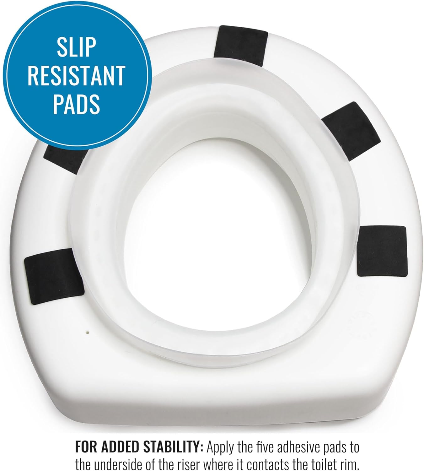 HealthSmart Enhanced Comfort 5 Raised (Round) Toilet Seat Risers for Seniors 5 Slip Resistant Pads FSA/HSA Eligible Padded Toilet Seat Elevation 15.7 x 15.2 x 6.1