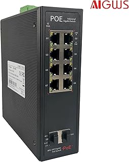 AIGWS 10-Port Industrial PoE Switch,DC48-57V, DIN-Rail, unmanaged 8 Port gigabit PoE Ethernet Switch with 2*1000M SFP Fiber Optical Port (no Include Optical Module)