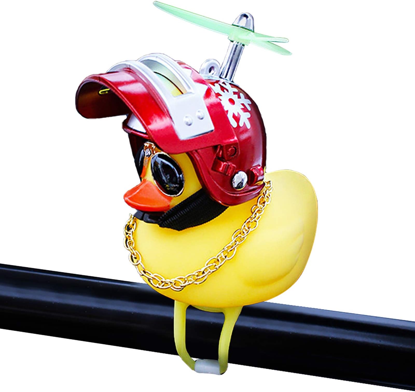 wonuu Rubber Duck Car Ornaments Yellow Duck Car Dashboard Decorations Squeeze Duck Bicycle Horns with Propeller Helmet, Snowflakes