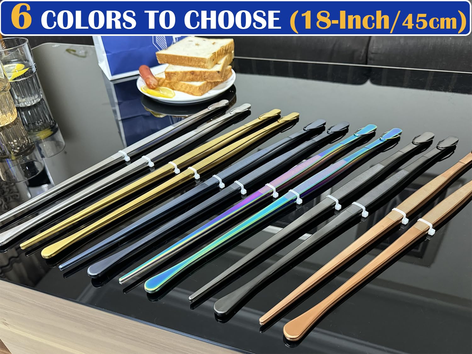 JETKONG 2 pinzas de acero inoxidable de 45 cm, pinzas gigantes resistentes, pinzas extragrandes para cocinar, asar, asar y girar alimentos (plateado)