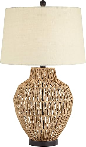 Miniatura 2 de 360 Lighting San Marcos - Moderna lámpara de mesa de casa costera de 27 pulgadas de alto, mimbre natural, tela de avena, tela de avena, decoración