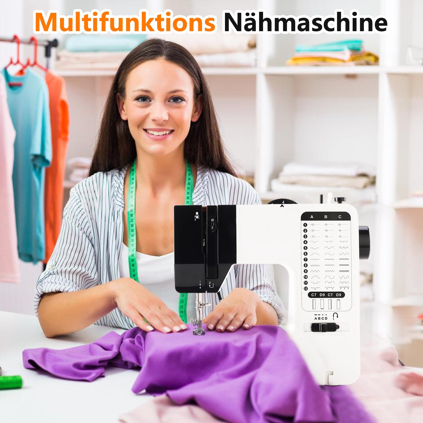 Nähmaschine für Anfänger, 38 Stichprogrammen Elektrische Nähmaschine, Tragbare Sewing Machine Mini mit Einstellbarer Geschwindigkeit mit Fußpedal & Nähset mit Verlängerungstisch