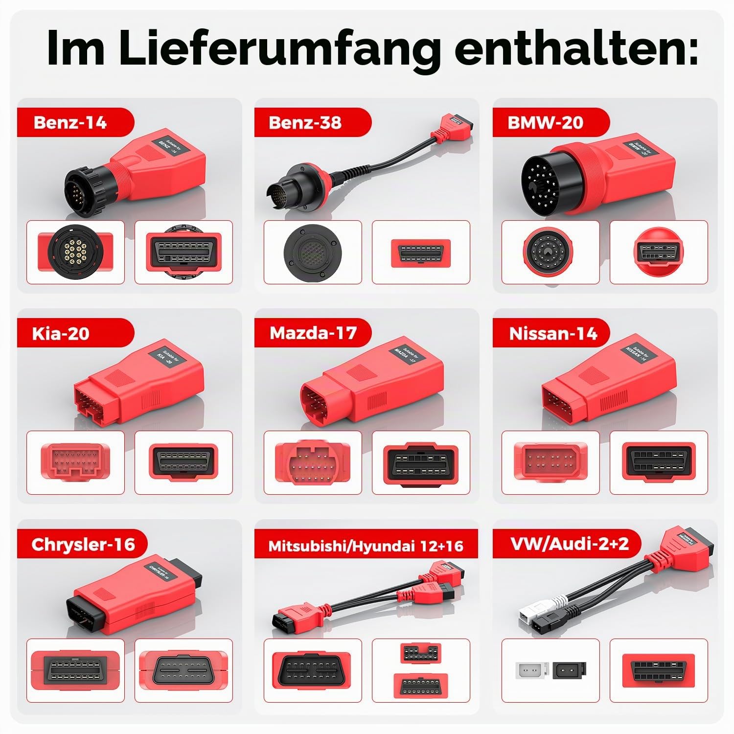 Autel MaxiSys MSOBD2KIT Nicht-OBDII Adapter Set, 9 teilige Anschlüsse für Fahrzeuge Ohne OBD2 Anschluss, OE-Konforme, Kompatibel Allen Autel MK808S MK900 MK808BT MK900 MX808S MS906 Pro Ultra Lite