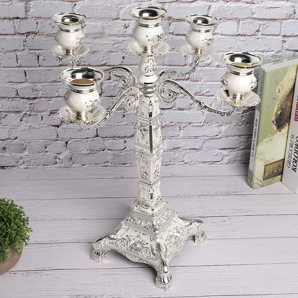 Jenngaoo Candelabro de Metal, 5 Brazos, Vintage, para Hogar y Bodas, Plateado